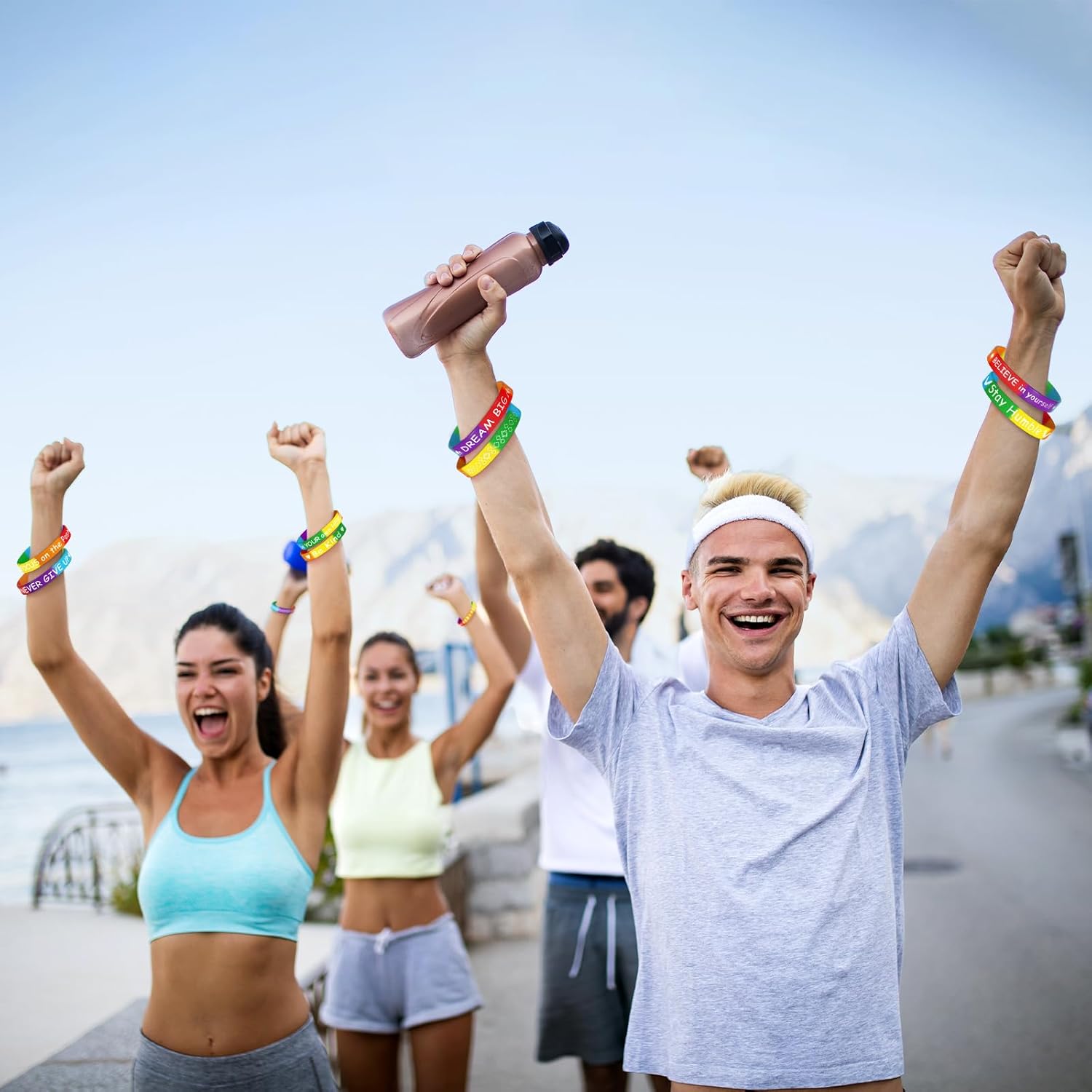 Morcheiong 100 Pieces Motivational Bracelets Bulk Inspirational Silicone Wristbands Unisex Style for Home Office School Activities Supplies