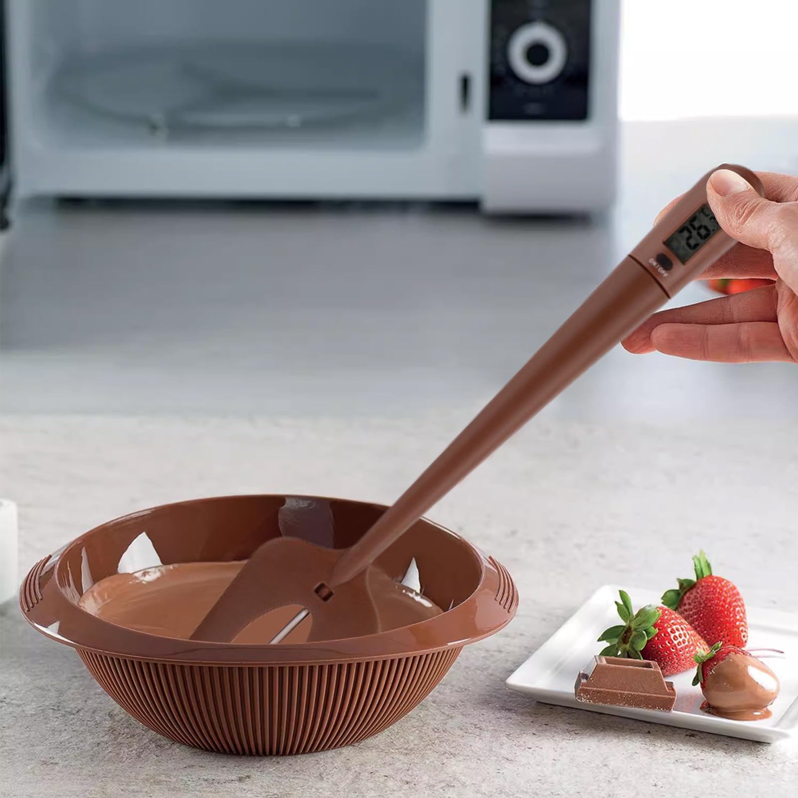 Nikou Termometro Digitale Portatile per Alimenti da Cucina, Digitale LCD con Sonda Lunga, Spatola, per La di Sciroppo al Cioccolato, Creme Sciroppi, Marrone, 32 cm