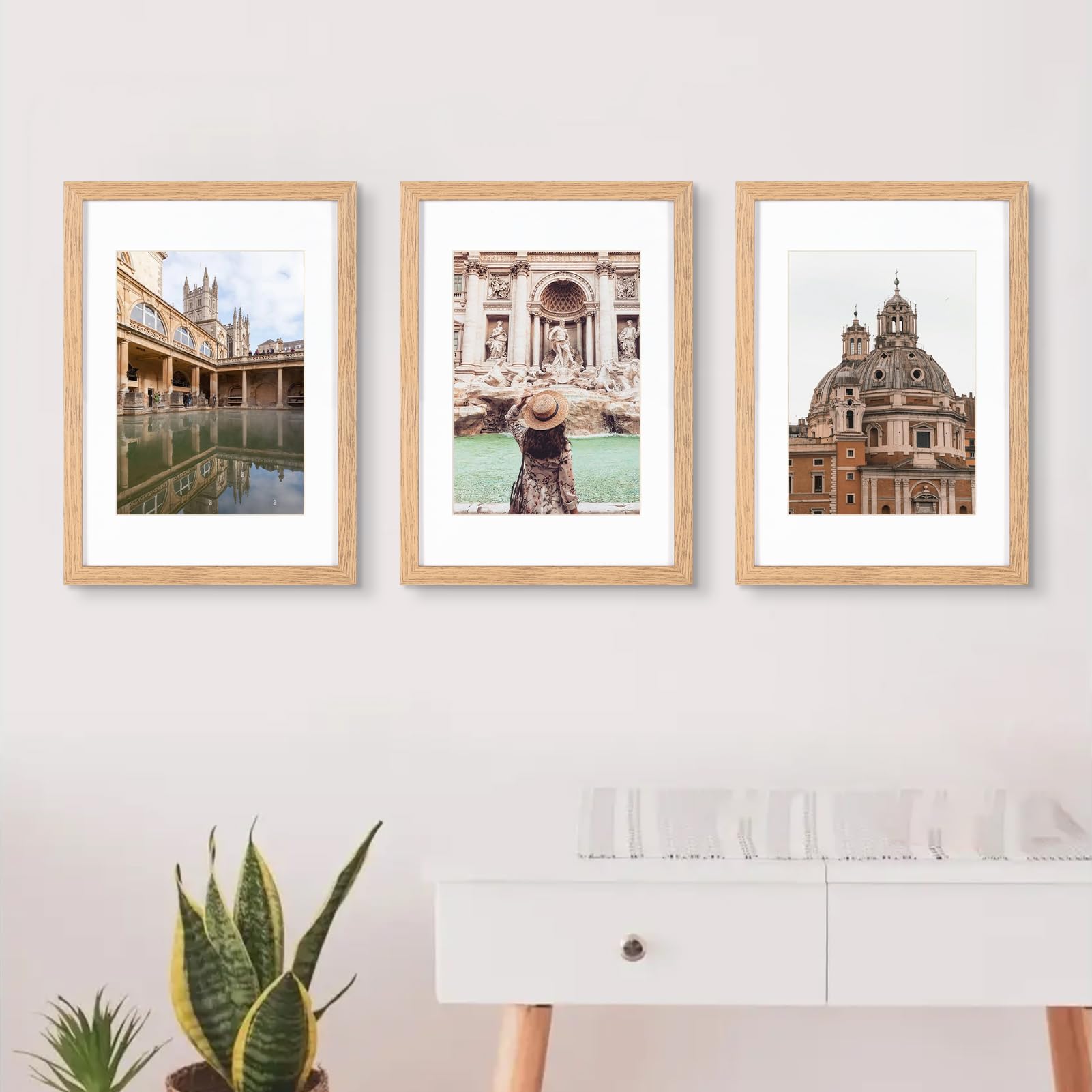 A3 Picture Frame Set of 3, Display A4 with Mat or A3 without Mat, Natural Wood Photo Frames for Wall Mounting or Table Top Display - Image 2