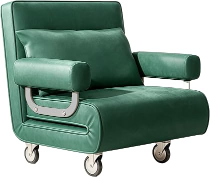 Sofa Bed, Single Person Folding, Lightweight, High Resilience, Folding Bed, With Wheels, Single Seat Sofa, Reclining, 6 Adjustable Backrest, Easy Assembly, For Guests, Space Saving, Simple Green,