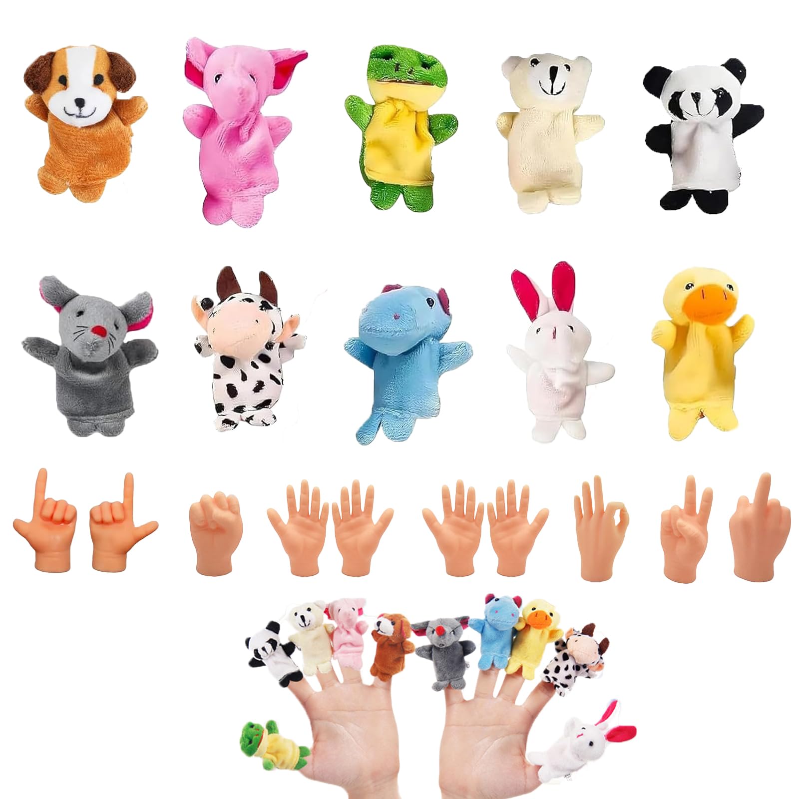 GegXcn 20Pcs Finger Puppets for Toddlers Soft Plush Nursery Rhyme Puppets with 10 Animals