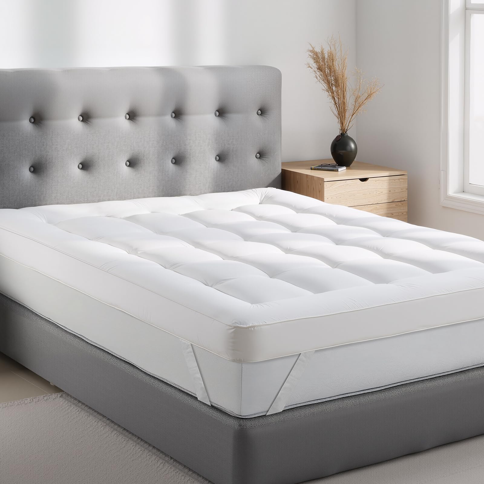 Tuocal Super Soft Mattress Topper Double Bed, 8cm Premium Quality Breathable Double Mattress Topper with Strong Corner Luxurious Comfort, Hypoallergenic Elastic Straps (Small Double-122 x 190CM)