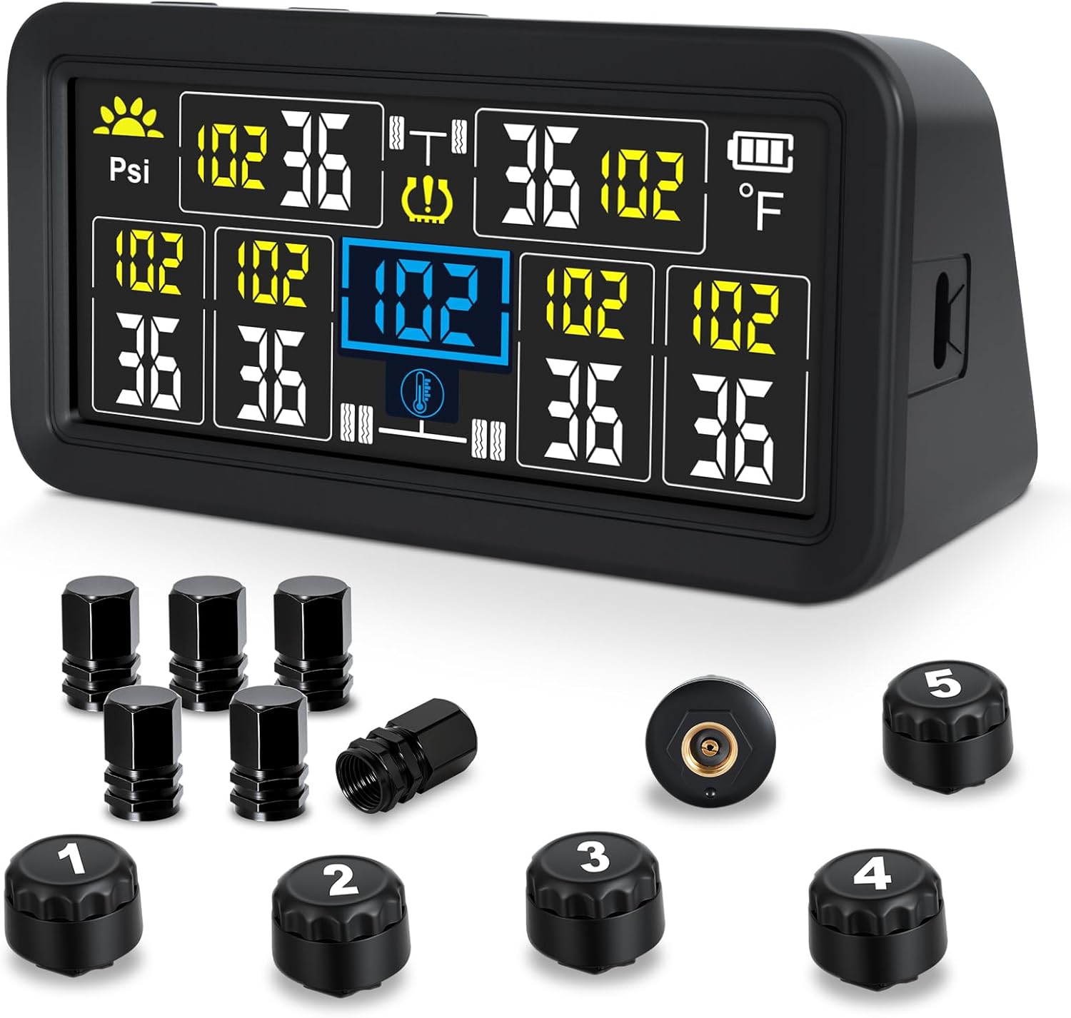 Tire Pressure Monitoring System, TPMS Tire Pressure Monitor with Solar Charge &USB, TPMS with 6 Sensors &6 Alarm Modes 0-9.9BAR/144PSI &Real-time Color LCD Display for RV/Trailer/Truck/SUV