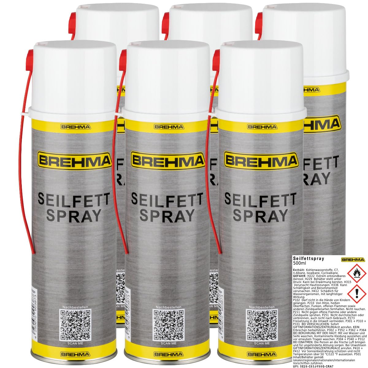 BREHMA 6X Seilfett Spray 500ml Fettspray Sprühfett Kettenspray