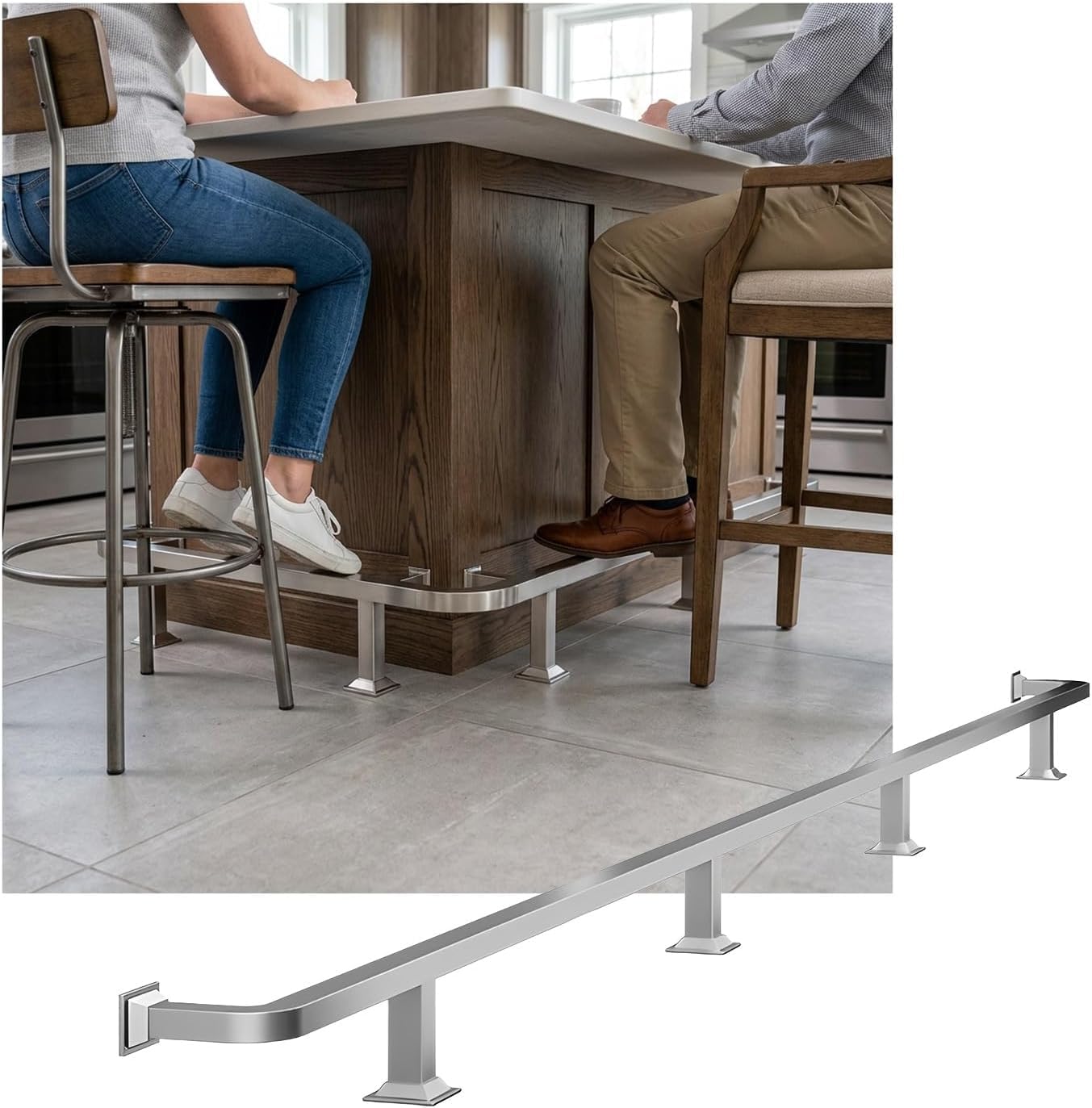 LXXW Bar Foot Rail Sturdy Bar Foot Rail for Indoor & Outdoor Stainless Steel Bars Feet Rails Kit for Reception Desk Counter(Silver,3.5M/11.48FT)