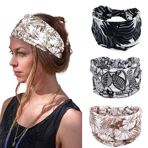 Miniatura 6 de Bohend Diademas anchas estilo bohemio con nudo para el cabello tela de algodón elástica estampado de moda accesorios para viajes y yoga para mujeres