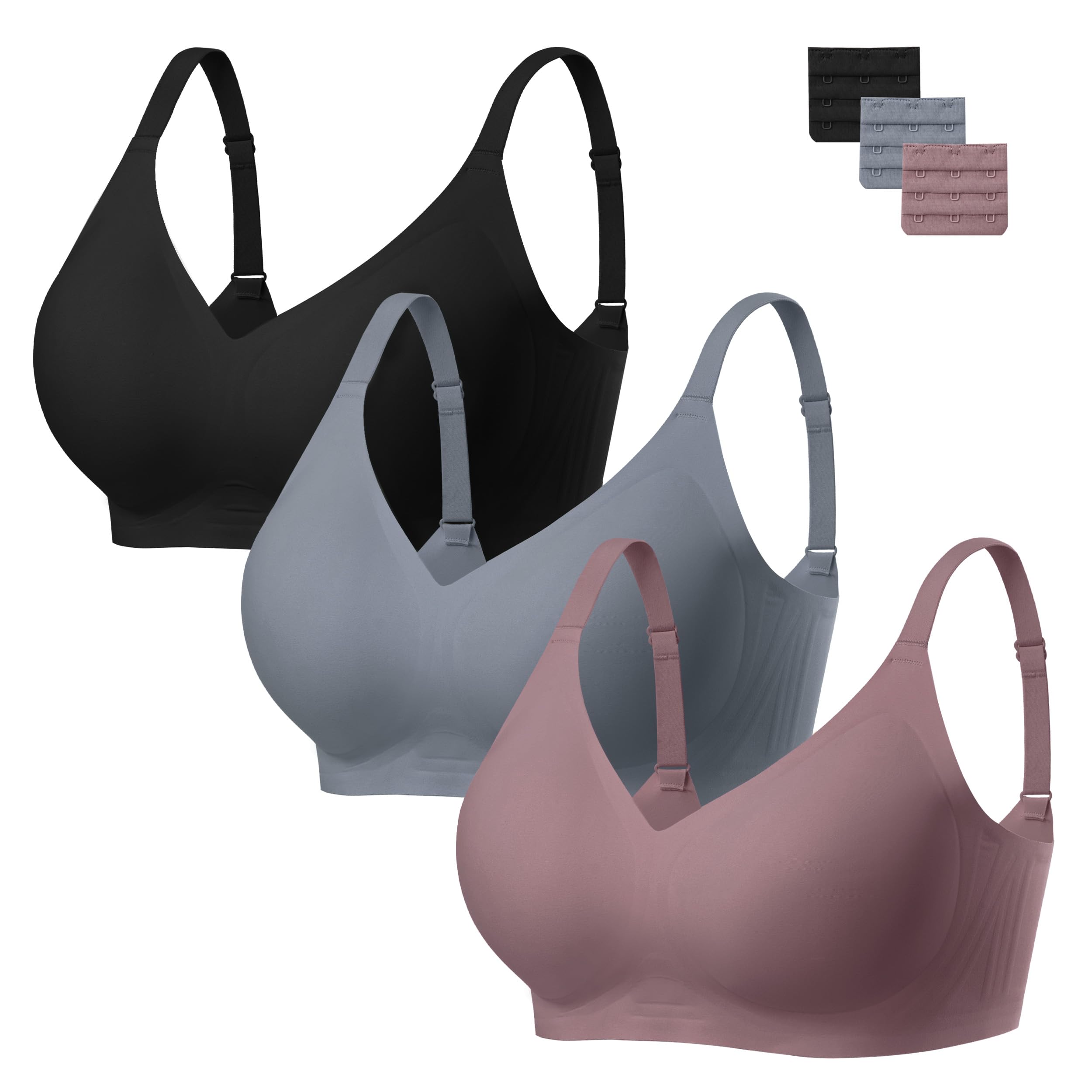 HBselect 3er Pack Nahtlose BHS Damen ohne Bügel mit vollständiger Abdeckung Bralette weicher BHS Nahtloser Bustier Push up BH Große Brüste Starker Halt Bra