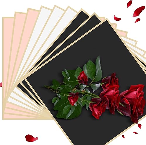 Miniatura 5 de LOTMER 30 hojas de papel de regalo de flores, papel de regalo floral de 3 colores con 3 cintas y 50 tarjetas de felicitación, papel de embalaje de