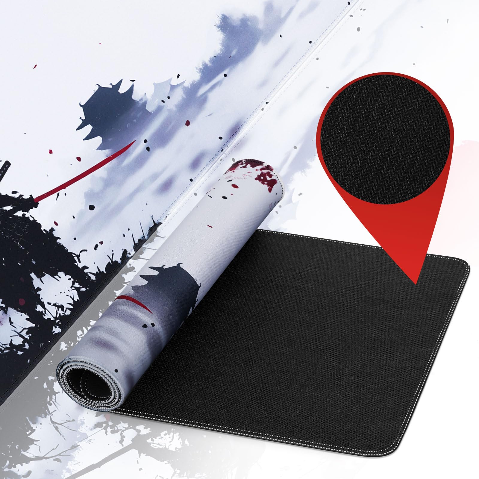 Alfombrilla Ratón Gaming XXL Samurái - 80x30 Cm, Bordes Cosidos, Antideslizante, Para PC Y Portátil