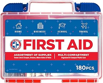 Be Smart Get Prepared180 Piece First Aid Kit: Clean, Treat, Protect Minor Cuts, Scrapes. Home, Office, Car, School, Business, Travel, Emergency, Survival, Hunting, Outdoor, Camping & Sports, FSA HSA