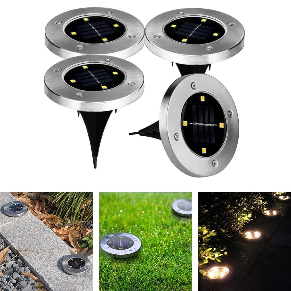 Lampes solaires de Jardin d'extérieur, Lampes solaires au Sol IP65 étanche LED lampadaire lumière Lampe Solaire en Acier Inoxydable pour escalier, allée de Paysage