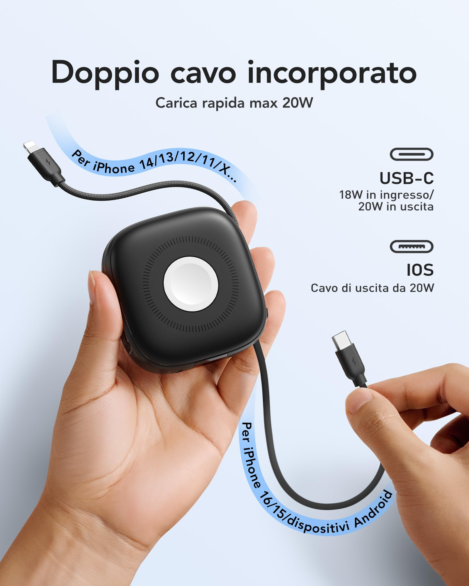 Charmast Power Bank Magnetico 10000mAh con Cavi Integrati, Mini Powerbank Wireless Carica Rapida 20W PD USB C, Display LED Batteria Esterna Compatibile con iPhone Apple Watch iPad
