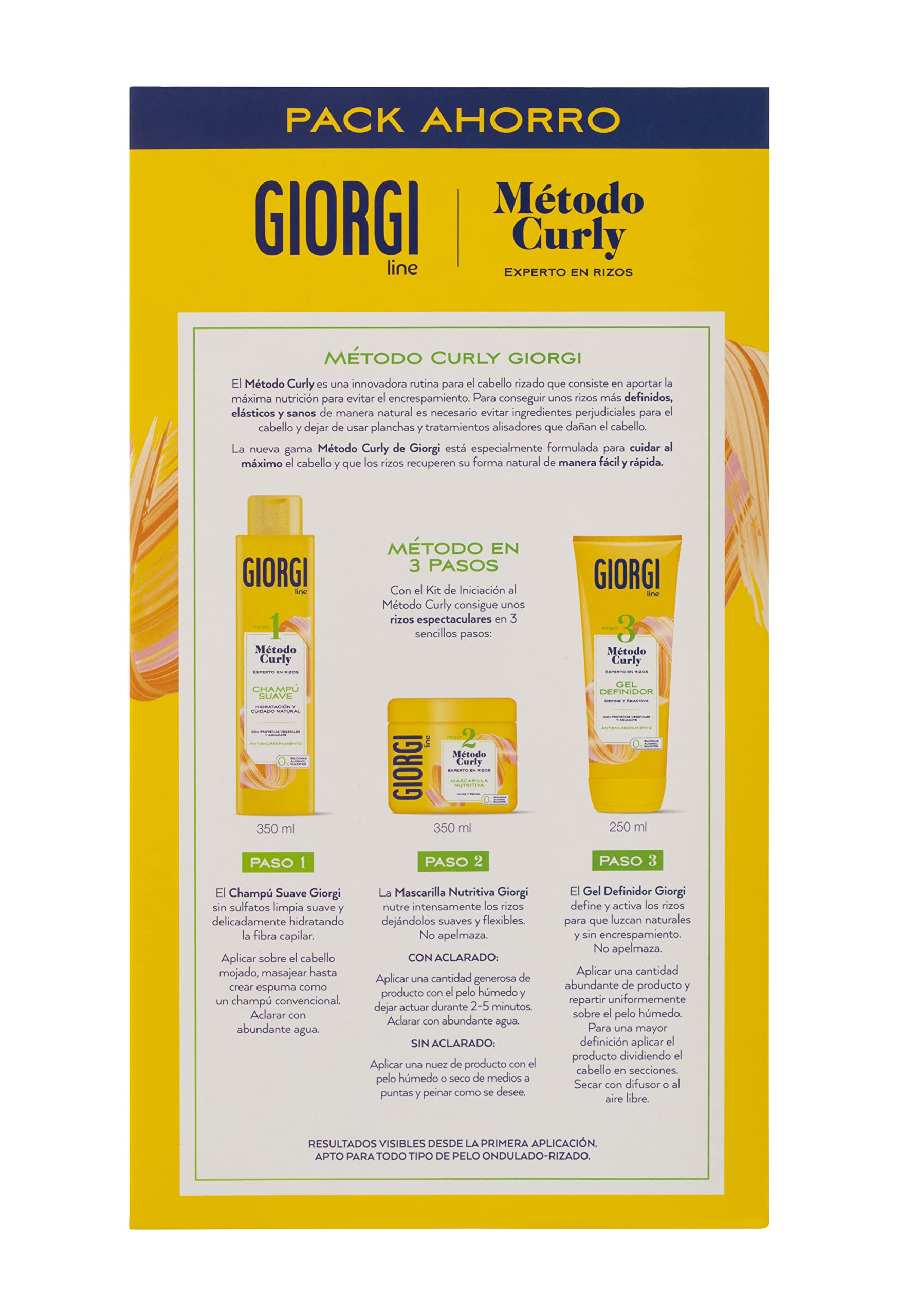 GIORGI Line - 3-stopniowy zestaw inicjacyjny do metody Curly, Spektakularne loki, 0% Alkohol, 0% silikony, 0% siarczany, z białkiem roślinnym i awokado - 950 ml