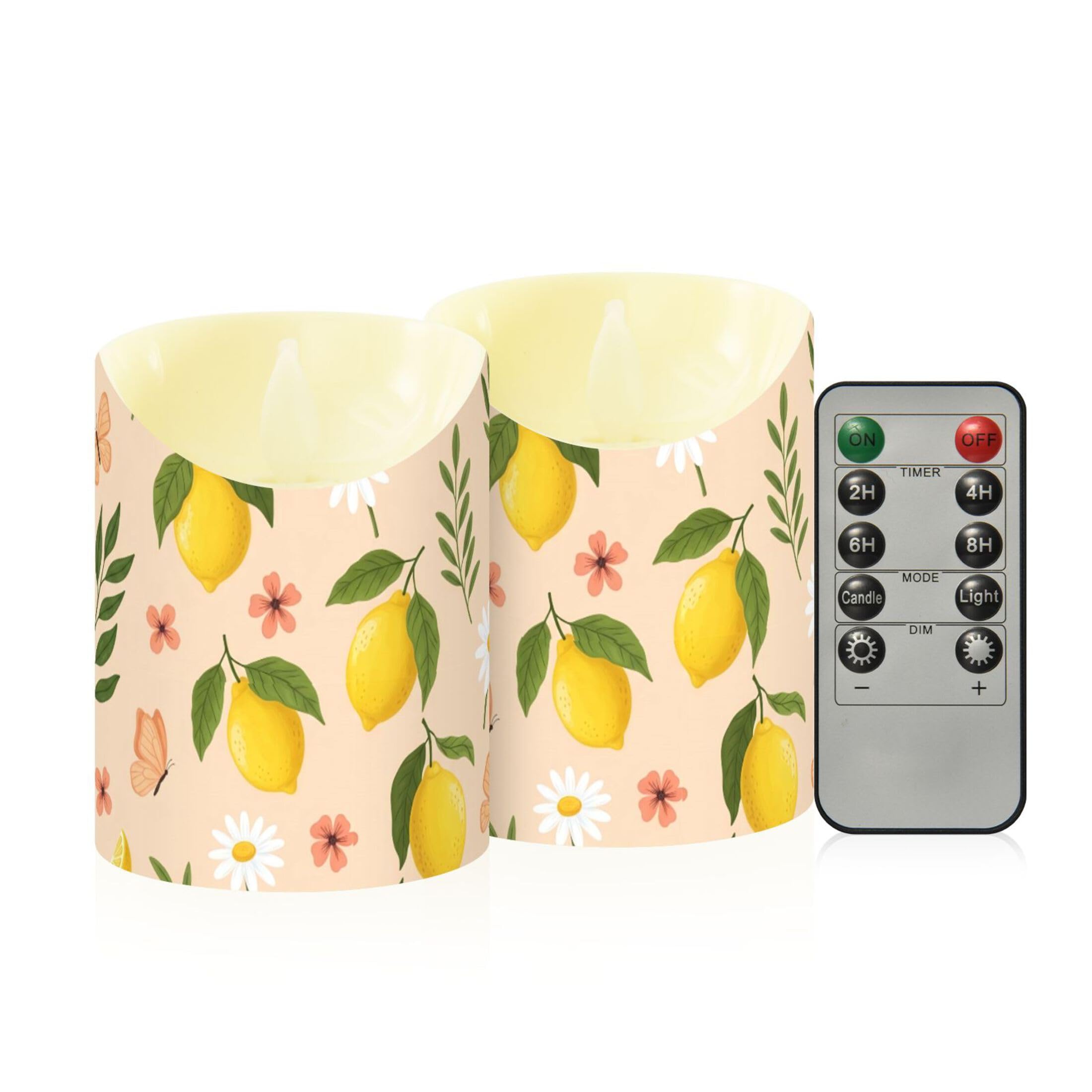 Fuauuyl Lemons LED Flameless Candles Flickering Plastic Pillar Candles Battery Operated Votive Candle with Remote Control and Timer, Home Decoration 2 Pack