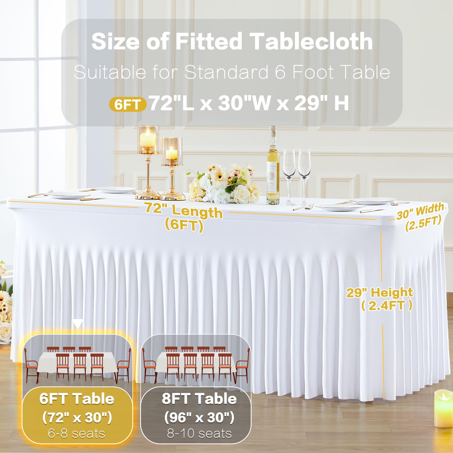 Mantel Rectangular Blanco de 1,8 m para Fiestas, Baby Shower, niñas, cumpleaños, Banquetes, 2 Unidades