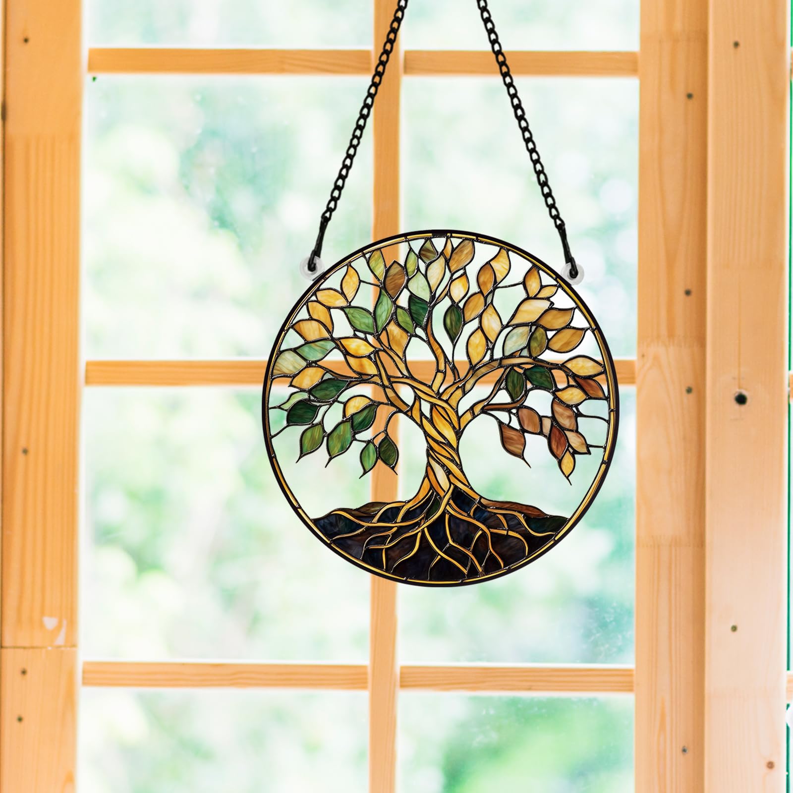 PLIGREAT Tree of Life Stained Glass Suncatchers, Gold Acrylic Sun Catchers for Patio Garden Living Room, Bedroom - Image 4
