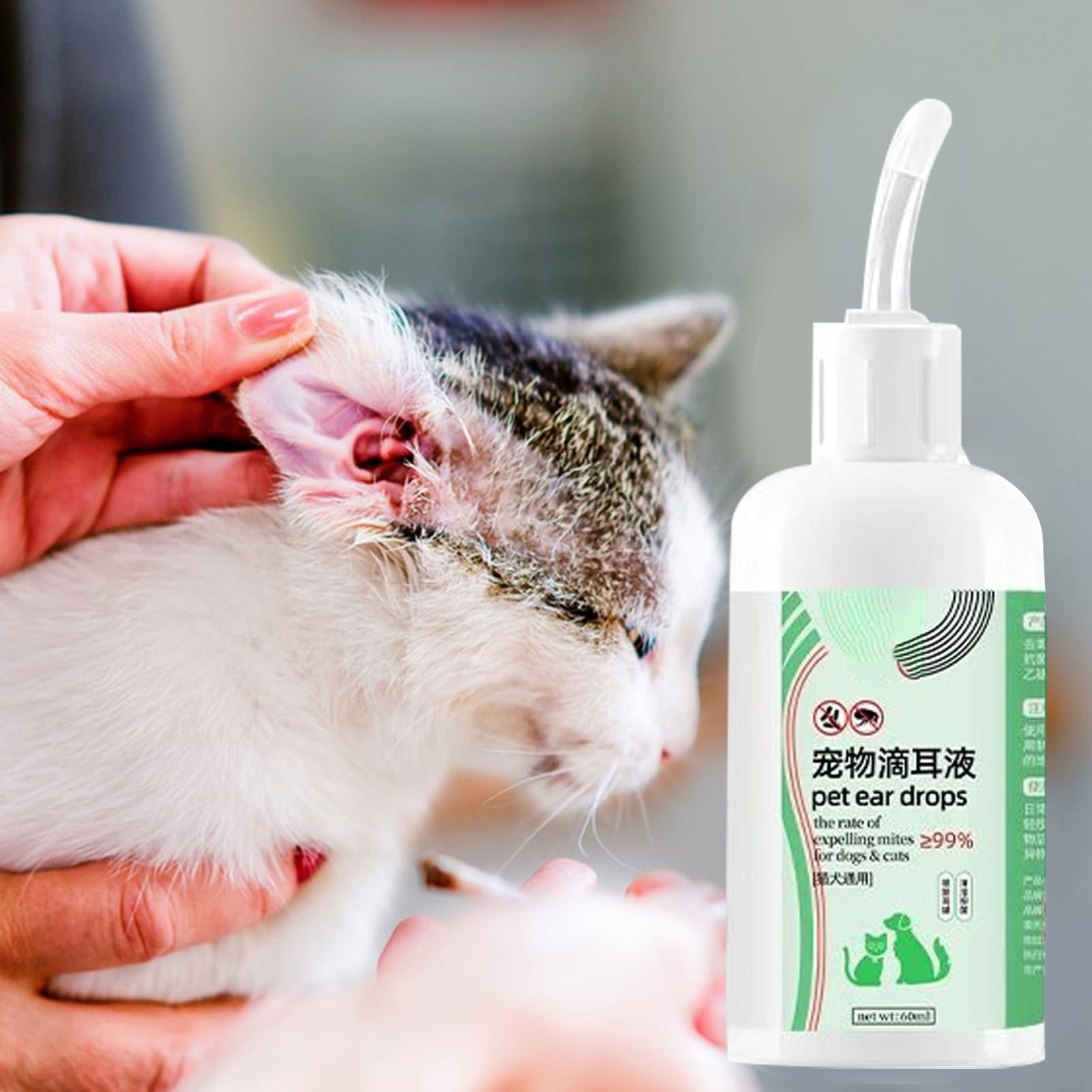 Gotas Óticas para Gatos,Solución Limpiadora para Oídos | Líquido Relajante De 60ml Control Olores Reduce Suciedad Cera Lavado Cachorros Garrapatas