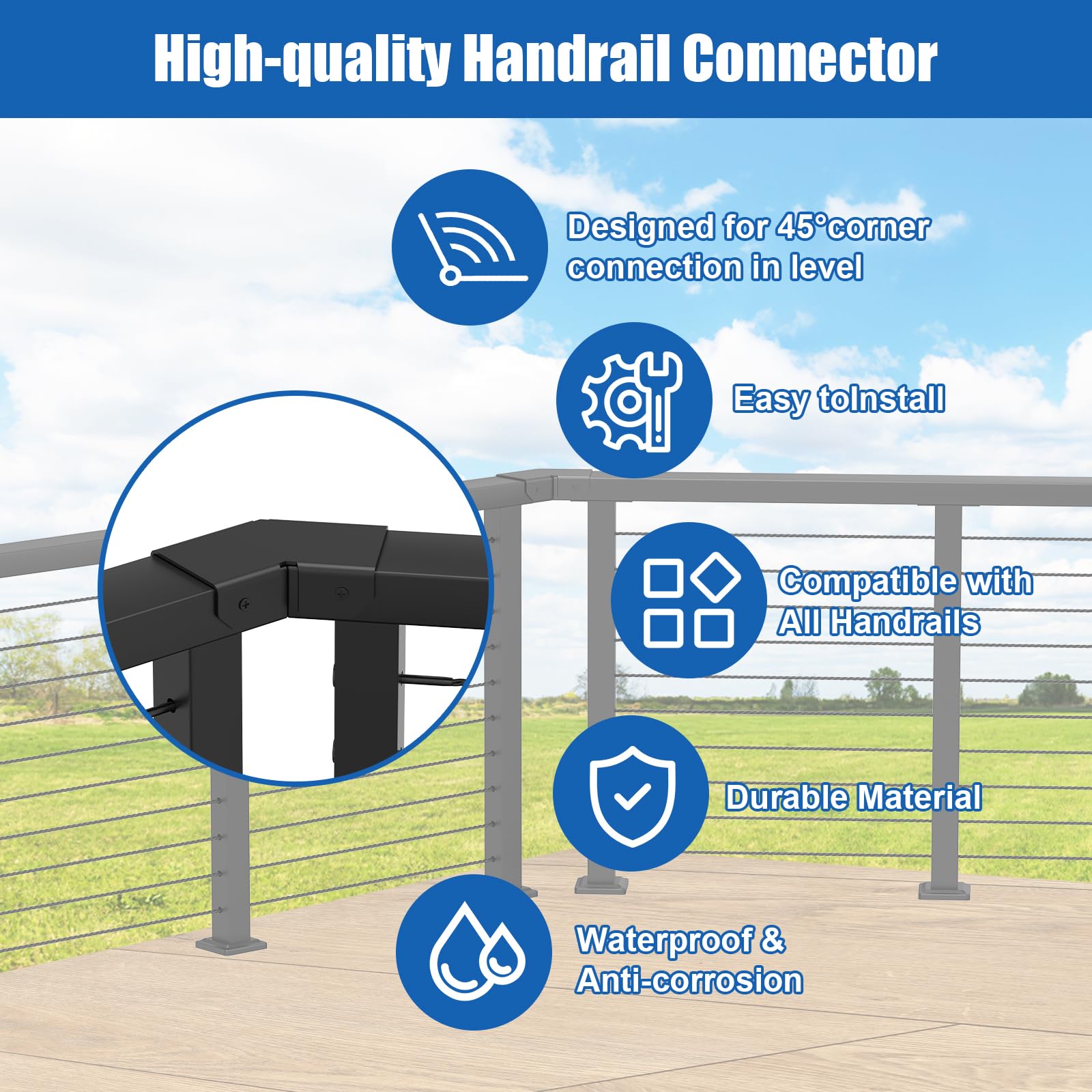 Snapklik.com : Handrail Connector Fittings, Black Powder Coated ...