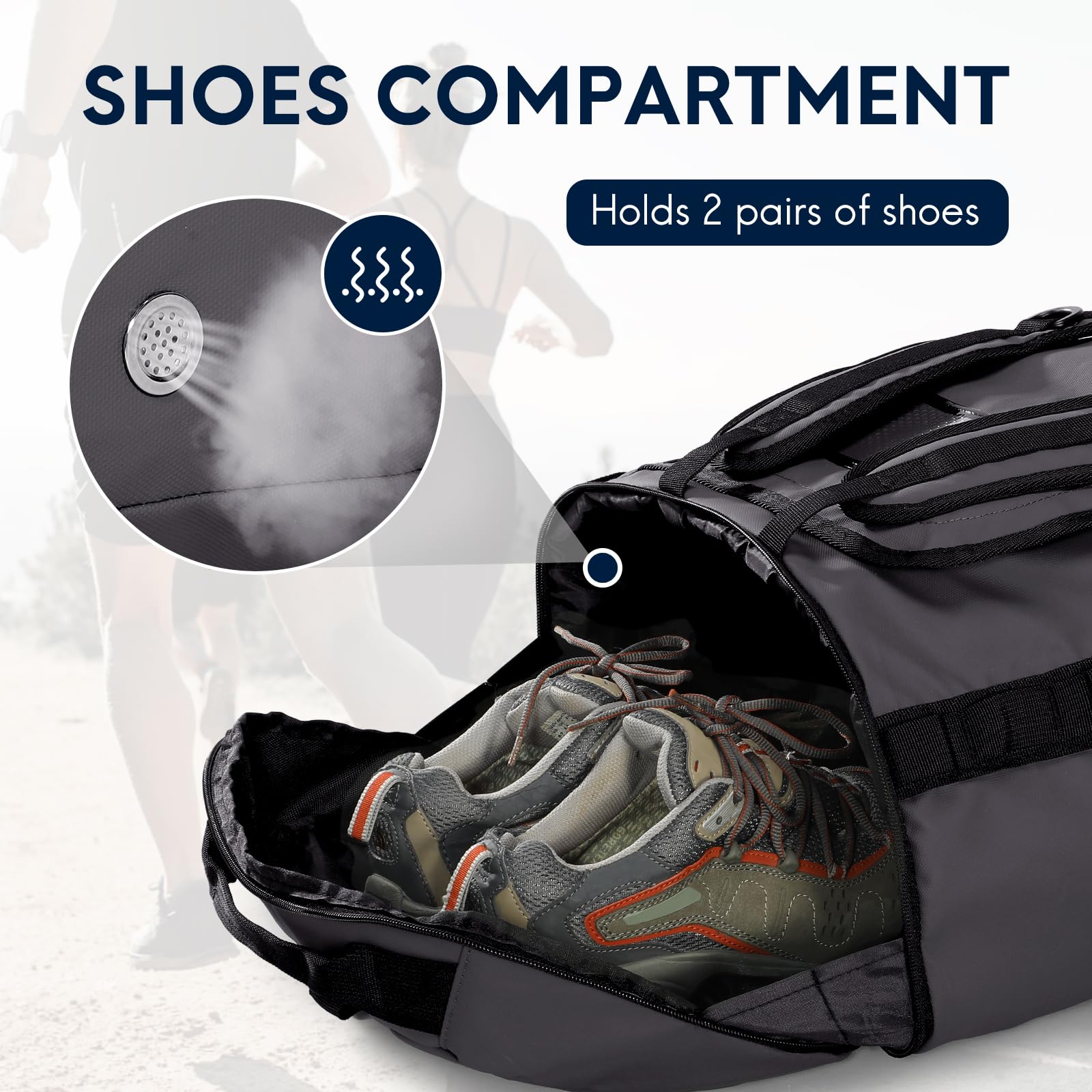Haimont Sac à dos de sport 50 L imperméable pliable pour homme et femme avec compartiment à chaussures pour voyage, randonnée, camping en plein air, gris foncé, Sac de voyage