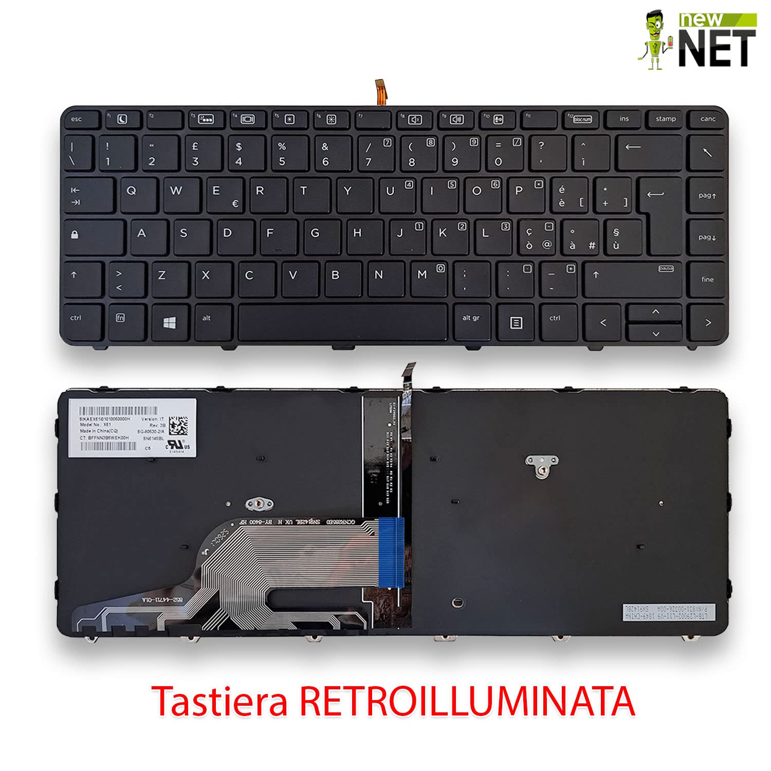new net - Tastiera Compatibile con Notebook HP ProBook 11 G1 430 G3 430 G4 440 G3 440 G4 640 G2 640 G3 645 G2 645 G3 [Frame Nero - Retroilluminata - Layout ITA]