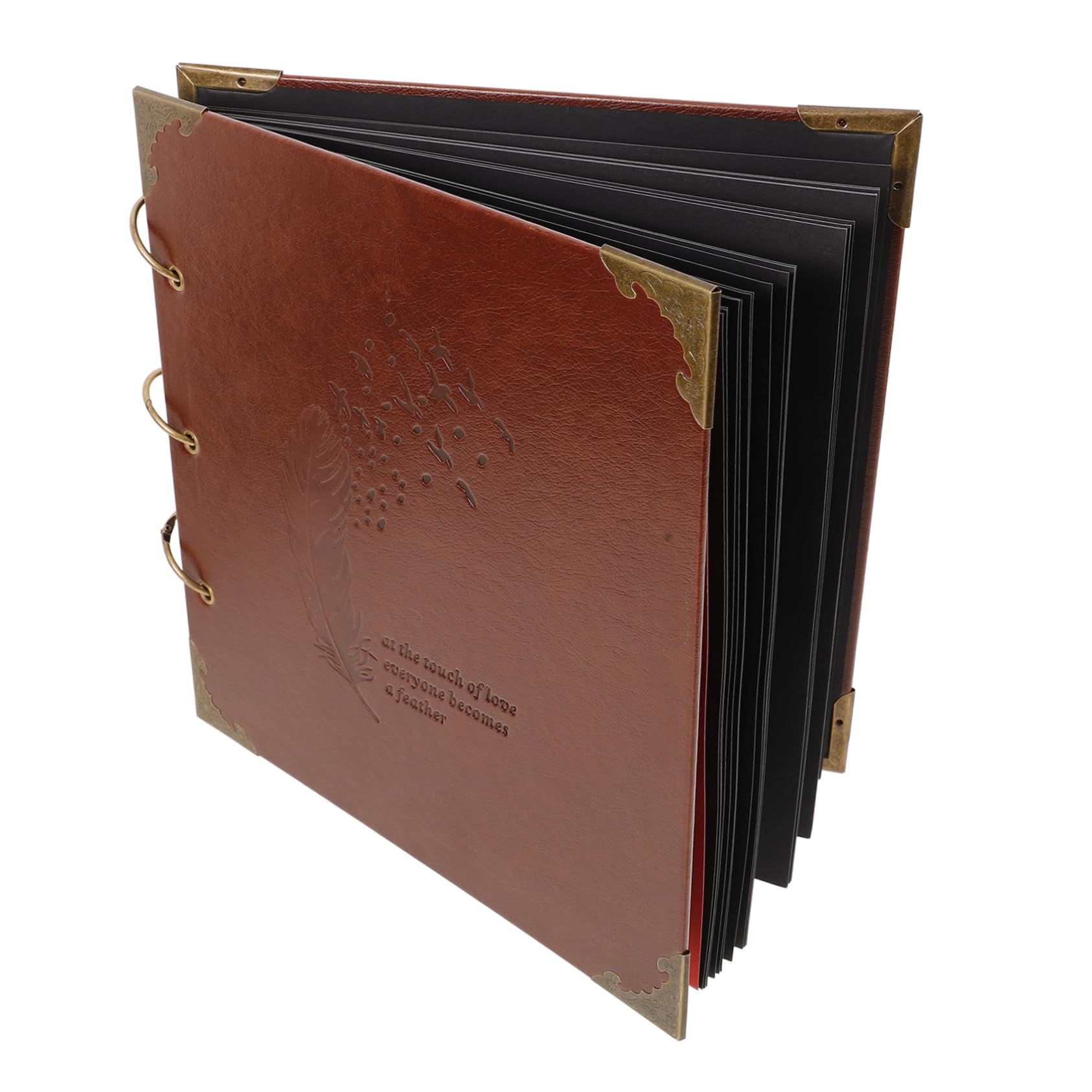 ULTECHNOVO Álbum de Fotos Diy de PU Scrapbook Retro con Anillas Album de Recuerdos Personalizable para Marrón Pluma