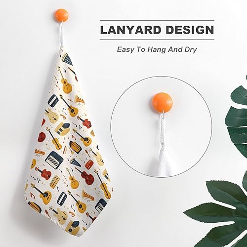 Miniatura 5 de Retro Musical Instruments Print Hand Towels for Bathroom Kitchen, Hanging Kitchen Towels with Hanging Loop, Cute Decorative Absorbent Coral Bath