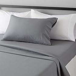 Amazon Basics Lightweight Super Soft Easy Care Wrinkle Free Microfiber 3 Piece Bed Sheet Set with 14-Inch Deep Pockets, Twin, Dark Gray, Solid, Kids, Men & Women Bedding
