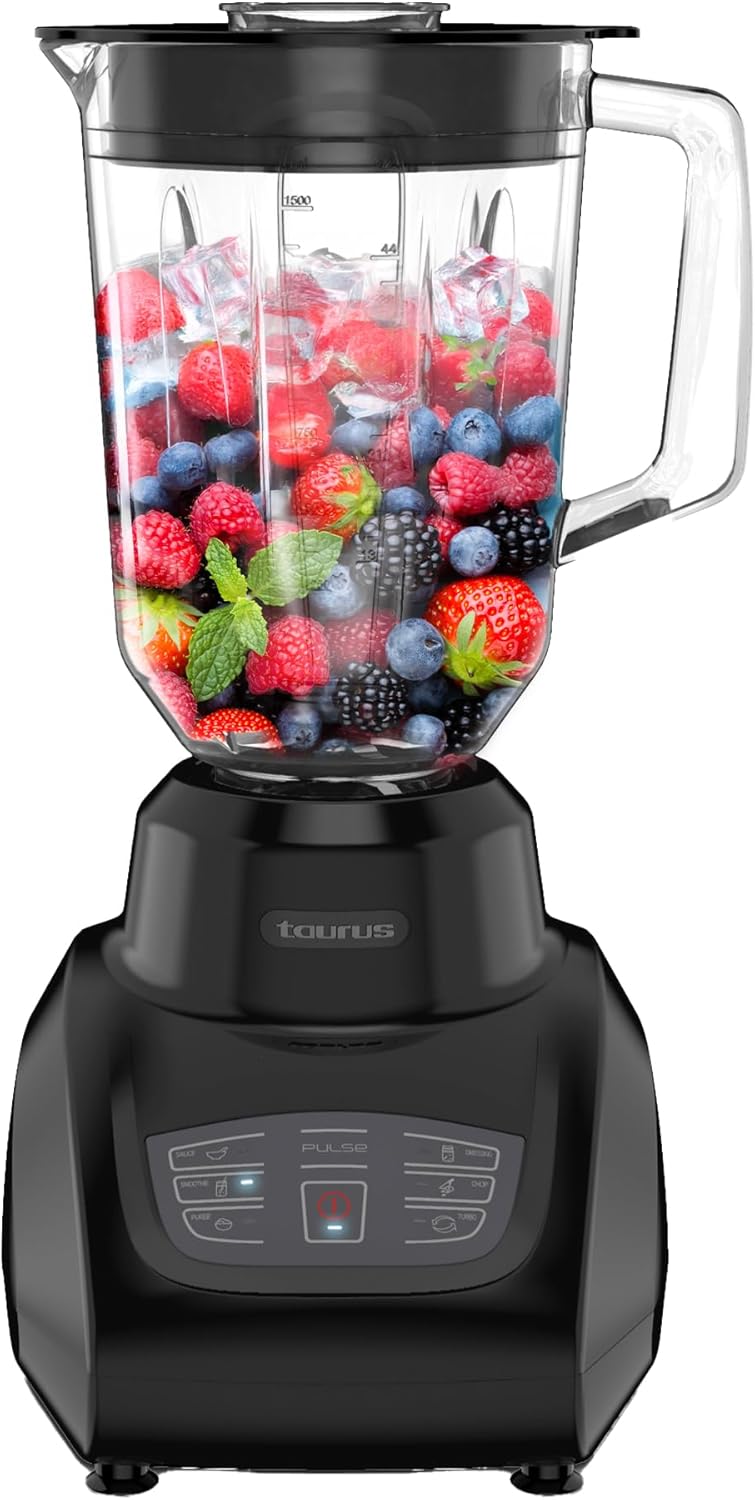 Taurus SEVILLA Countertop Blender | 48 oz Diamond Shaped Glass Jar | Touch Panel Controls with 6 Smart Pre Programmed Settings, 8 Speed Control & pulse function built-in | 550 watts