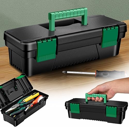 Caja de herramientas pequeña Cajas de herramientas de plástico de 10 pulgadas con asa Bandeja extraíble con doble cerradura Caja de herramientas