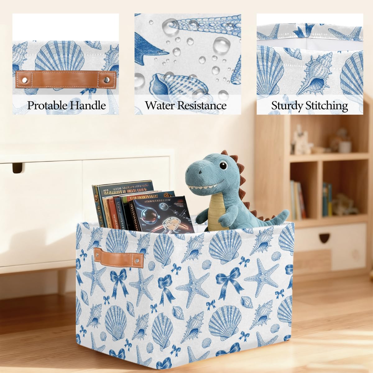 Line Art Rechteckiger Aufbewahrungskorb mit Ledergriffen, 2 Stück, faltbarer Stoff-Aufbewahrungskorb für Schrank, Badezimmer, Wohnzimmer, Büro, Spielzeug, Organizer, Wäschekorb