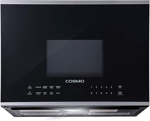 COSMO COS-2413ORM1SS - Horno microondas con ventilador de ventilación, capacidad de 1.34 pies cúbicos, 1000 W, 24 pulgadas, negro y acero inoxidable