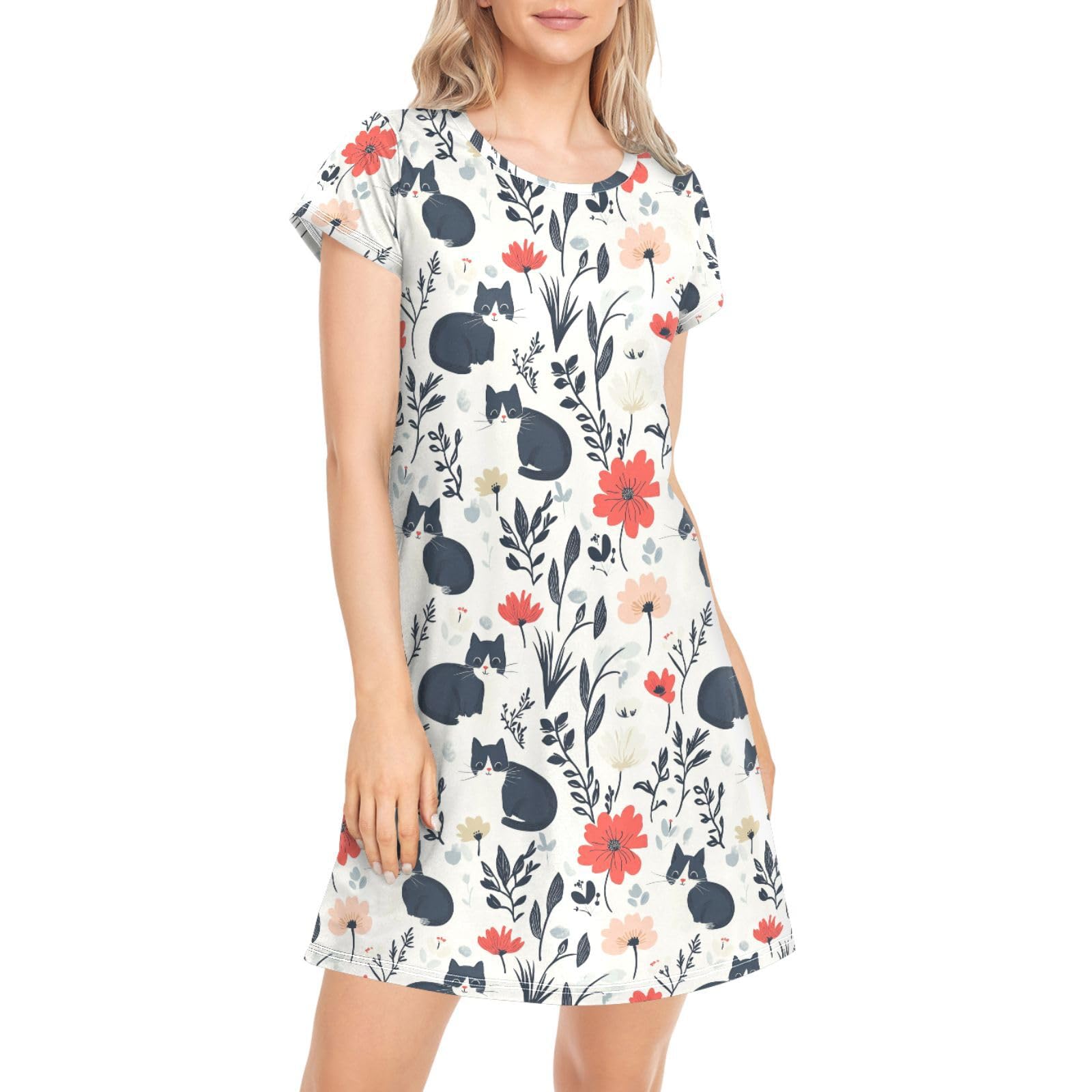 Oarencol Womens Nightgown Sleep Shirt for Women Sleepwear Short Sleeve Dress S-XXL