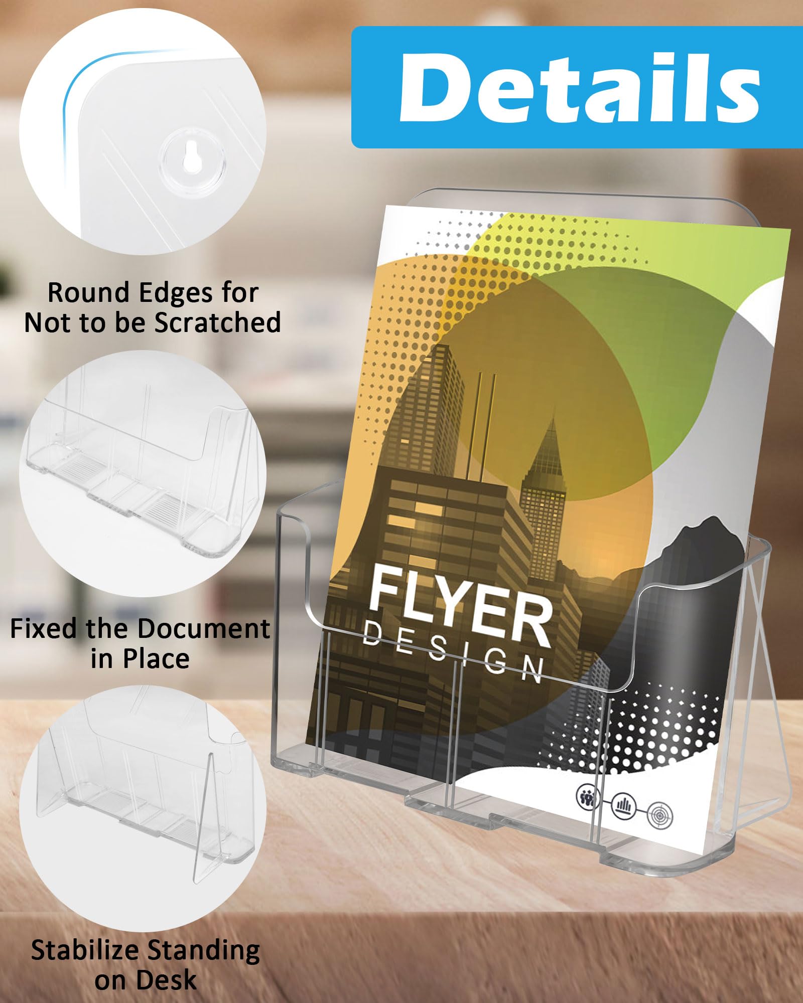 Acrylic Brochure Holder, 4 Packs Brochure Holder 8.5 X 11, Flyer Holder Business Clear Brochure Display Stand Pamphlet Paper Literature Document Magazi
