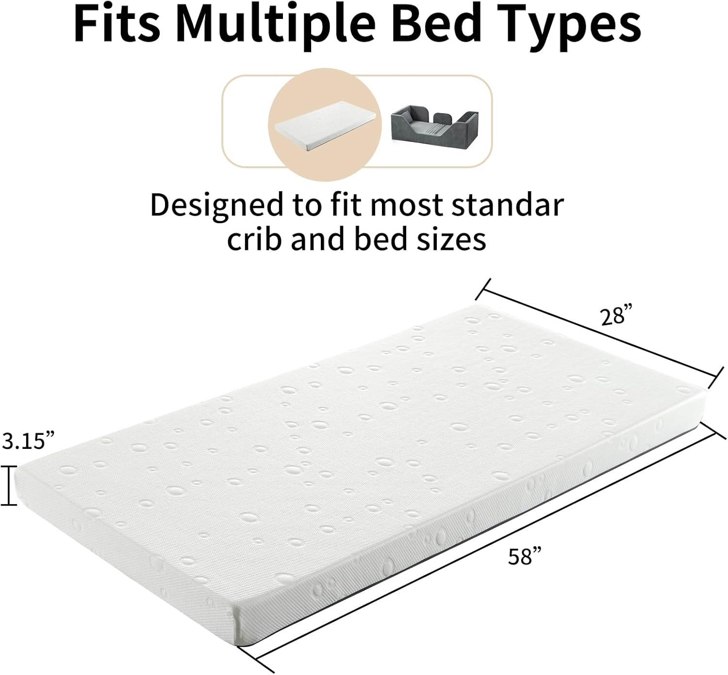 COSYSUPER Premium Crib Mattress and Toddler Mattress 52" x 27.6" x 3.15",Firm,Breathable Hypoallergenic for Standard Cribs and Toddler Bed, Pure White