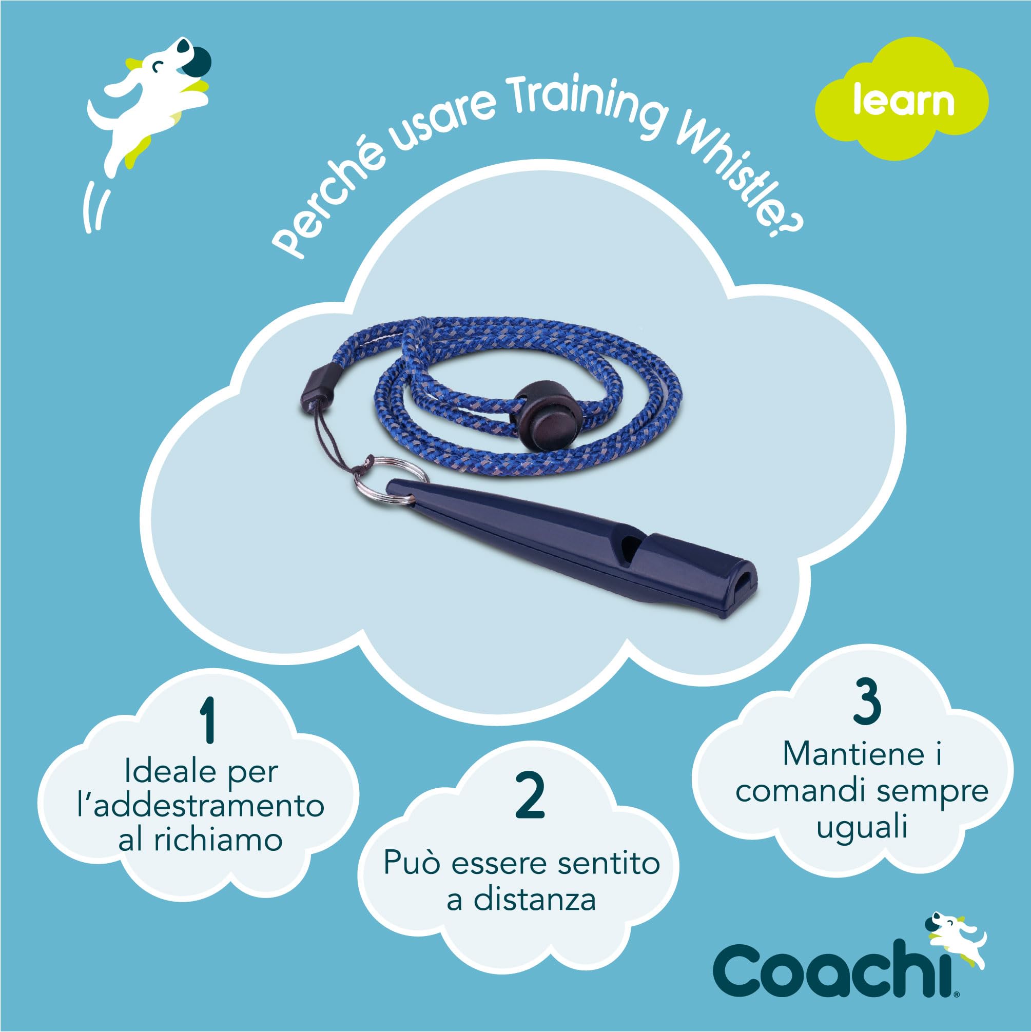 Coachi Training Whistle, Perfetto per addestramento al richiamo e all’obbedienza, Suono Forte e Chiaro, Leggero e Compatto, Cordino Riflettente Regolabile, Adatto all’addestramento di Cani e Cuccioli