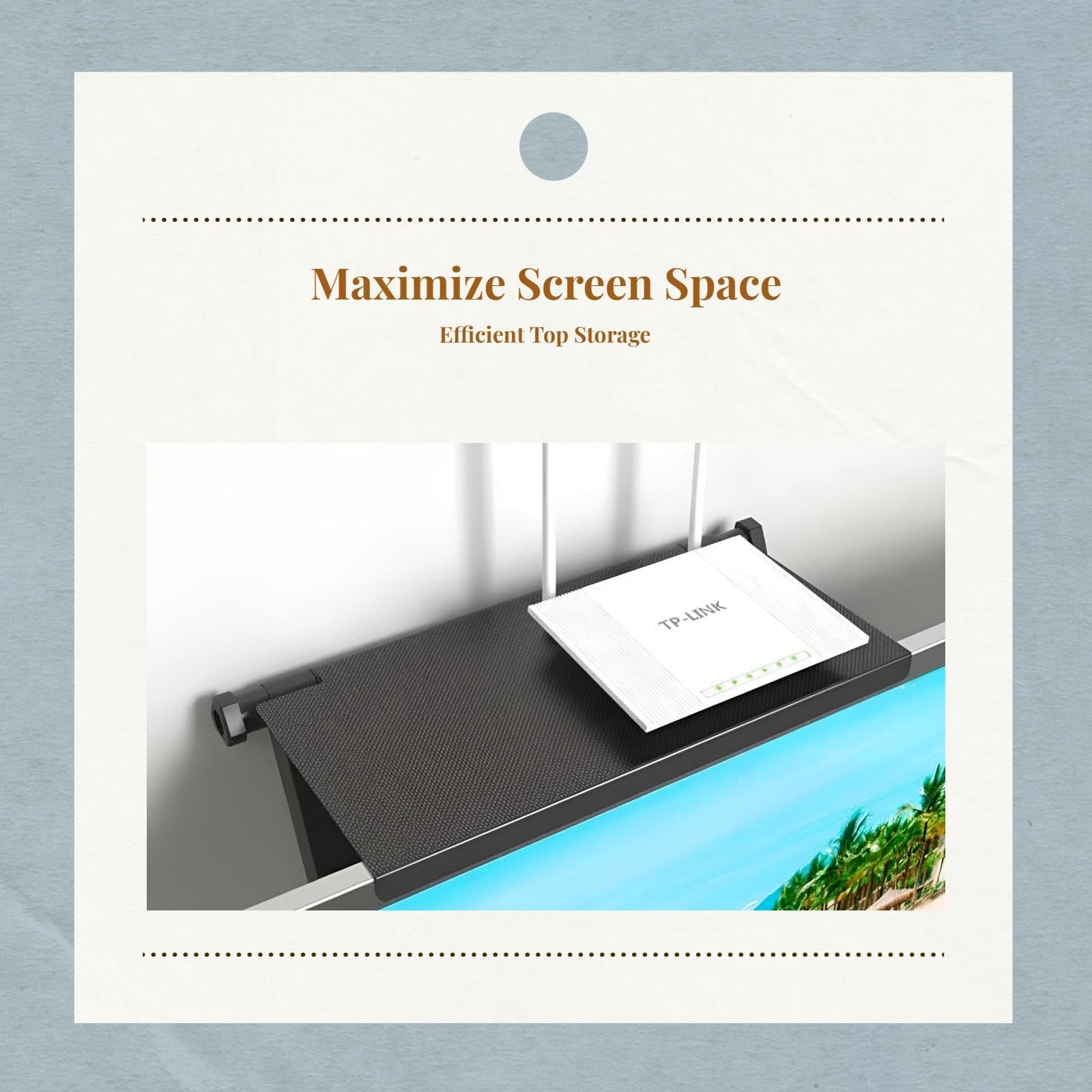 Display Shelf, TV Top Storage Bracket, No-Drill Adjustable Mount, Black Edge & Cable Hole 1 Pack-image-4