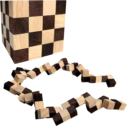 Impossible Puzzle - The King Snake 4x4x4 - Tamaño grande - Regalo para los amantes de los rompecabezas - Teaser de madera para el cerebro