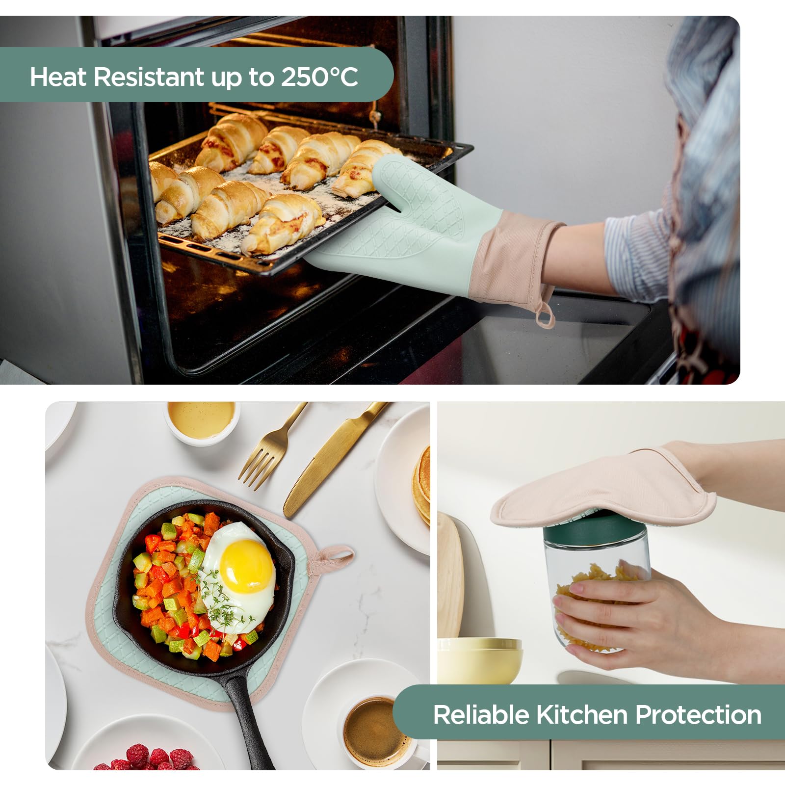 Cosy House Collection Set 4 Guanti Da Forno E Presine In Silicone - Termoresistenti, Antiscivolo, Impermeabili Al Vapore - 3
