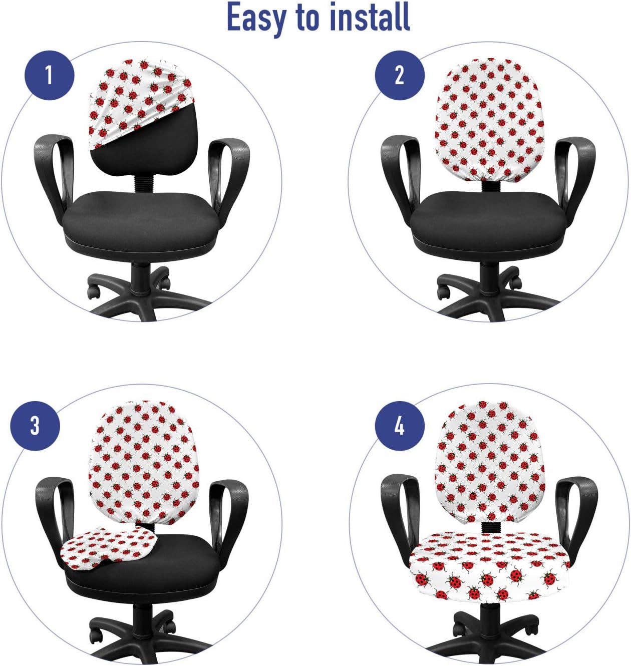 Ambesonne Cartoon Office Chair Slipcover, Repetitive Ladybugs Pattern of Dotted Marked Animal Theme Funny Cartoonish Print, Decorative Stretch and Washable Fabric Cover, Standard Size, White and Red