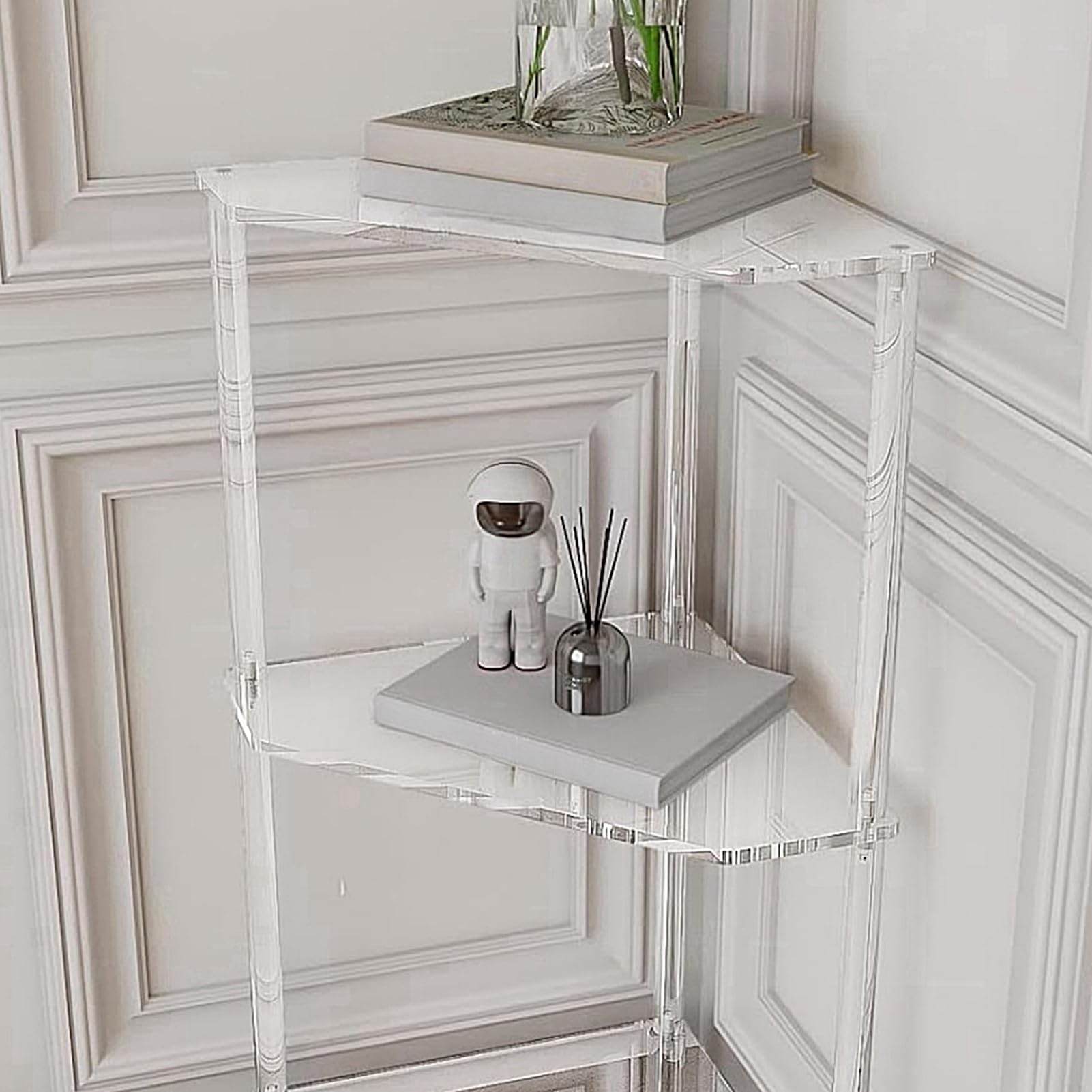 Generisch Acrylic Table, Shower Shelf, 3-Tier Triangle Design Optimizes | Vertical Organization, Resilient Fabrication Ensures Effortless Cleaning, Bath Organizer for Chic Interior Settings
