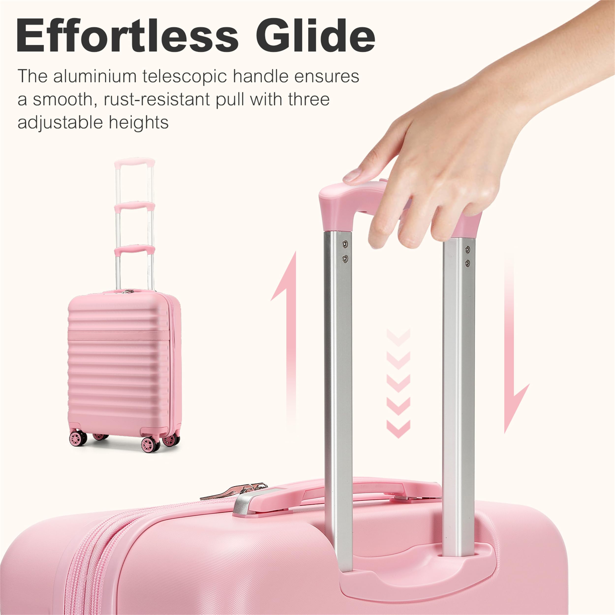 Kono Valise Soute Extensible Léger et Rigide ABS+PC Durable Valise Moyenne avec 4 Roues Silencieuses à 360° et Serrures TSA (Rose,L)