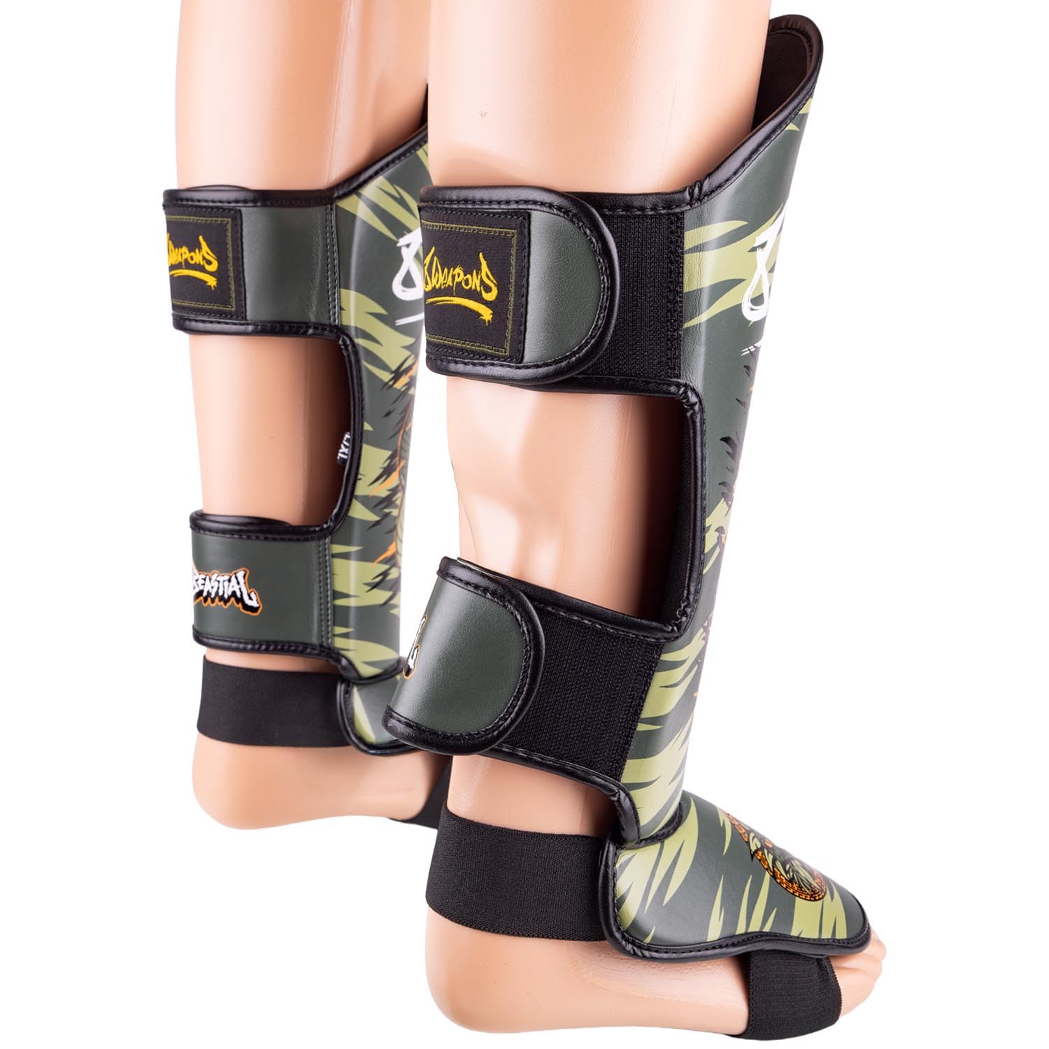8 WEAPONS Schienbeinschoner Kinder, Beastial Viper, Khaki, Kinder Schienbeinschoner Kampfsport, Kunstleder, Optimaler Schutz für Muay Thai, K1, Boxen, MMA und Kickboxen