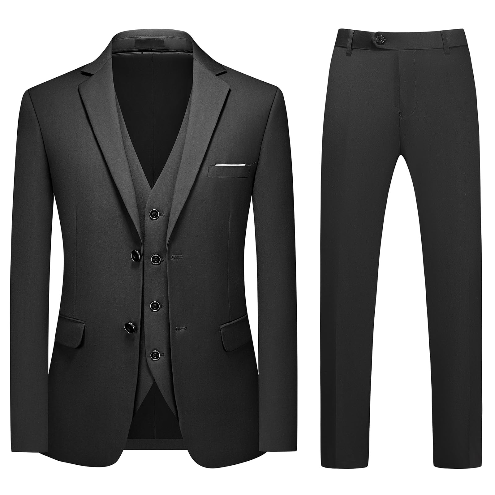 KUDORO Herren Anzüge 3-Teilig Slim Fit Zwei Knöpfe Sakko Weste Hose | Herrenanzug Einreihig für Hochzeit Modern Formell