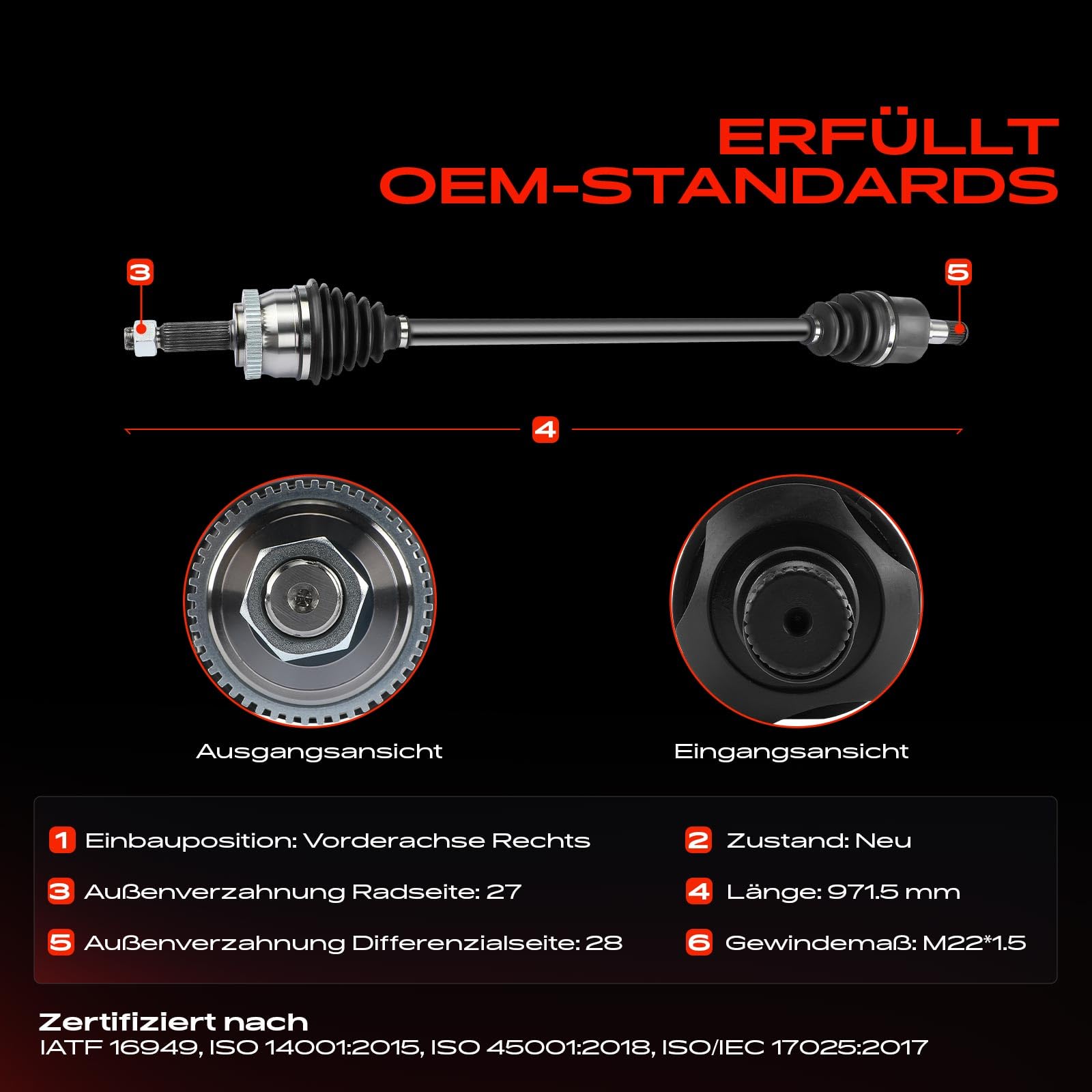 Frankberg Eje motriz Eje de transmisión con ABS-Ring Eje delantero Derecha Compatible con Carens I FC FJ 2.0L 2002-2006 Carens III MPV UN 1.6L 2.0L 2006-2013 Replace# 49500-1D700