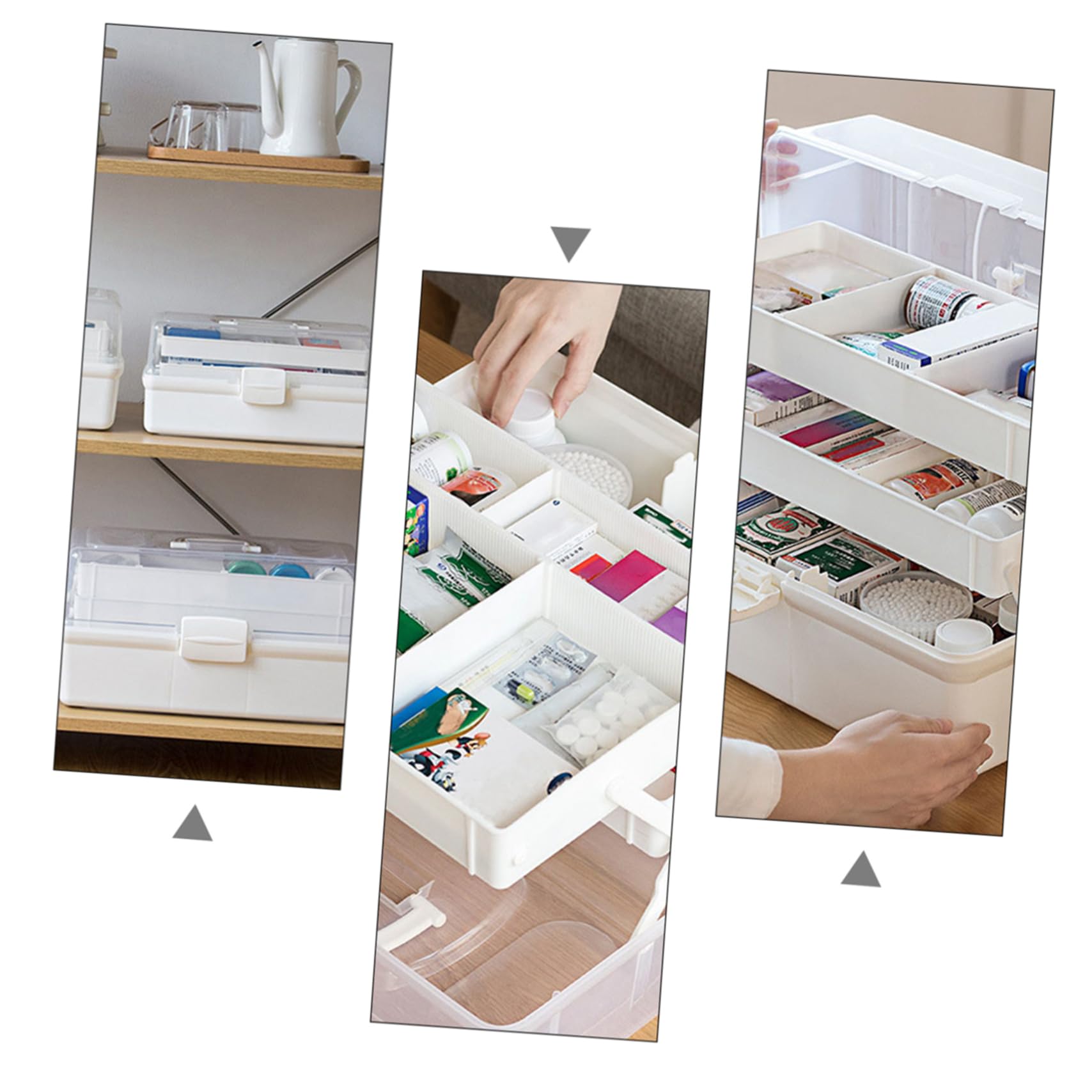 Tragbare Reiseapotheke Mehrlagig aus Kunststoff mit Griff | Weiß, Große Kapazität und Rundkanten, für Schule und Zuhause, mit Facheinteilung