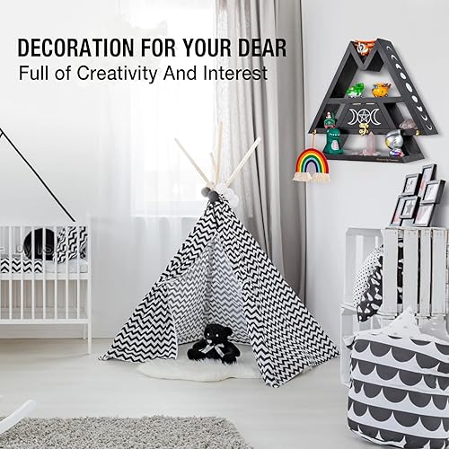 Miniatura 7 de Pracaniz Estante de cristal con cajón de solapa y ganchos para pared y escritorio, estante de luna blanca para soporte de cristal como decoración de