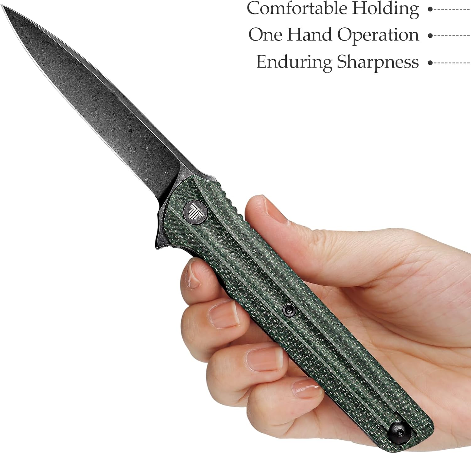 TRIVISA EDC Pocket Knife for Men,Folding Knives with Reversible Clip,Liner Lock 3.4'' Black 14C28N Steel Blade,Green Micarta Handle,Seagull-G