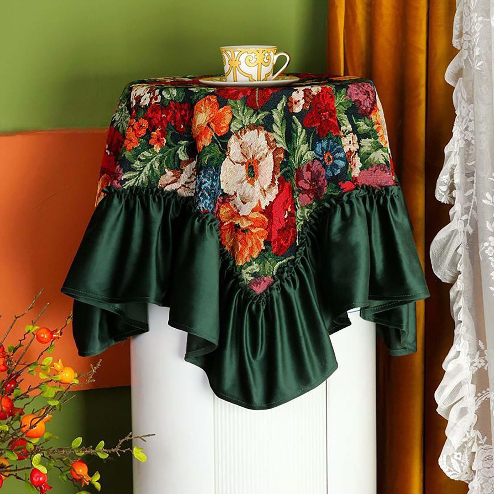 Nappe jacquard lavable velours au motif floral doux et poétique