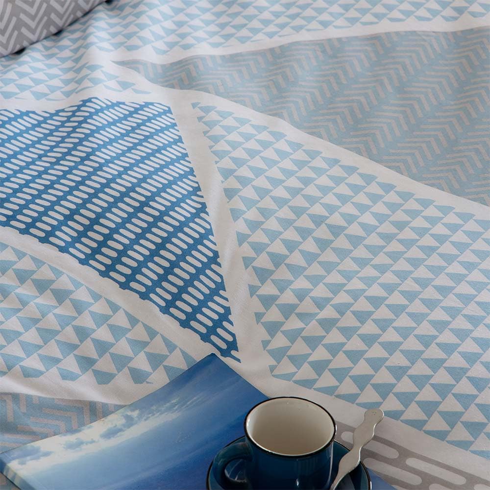 COTTON ARTean Funda Nórdica Reversible Cama 90 Algodón Poliéster GEKA Azul, Funda edredón 150x220 + 1 Funda de Almohada, Cierre con Botones