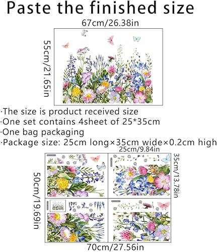 Miniatura 8 de 6 calcomanías de pared con flores, calcomanías de vinilo con flores, removibles, arte de pared floral, para despegar y pegar, decoración de pared de